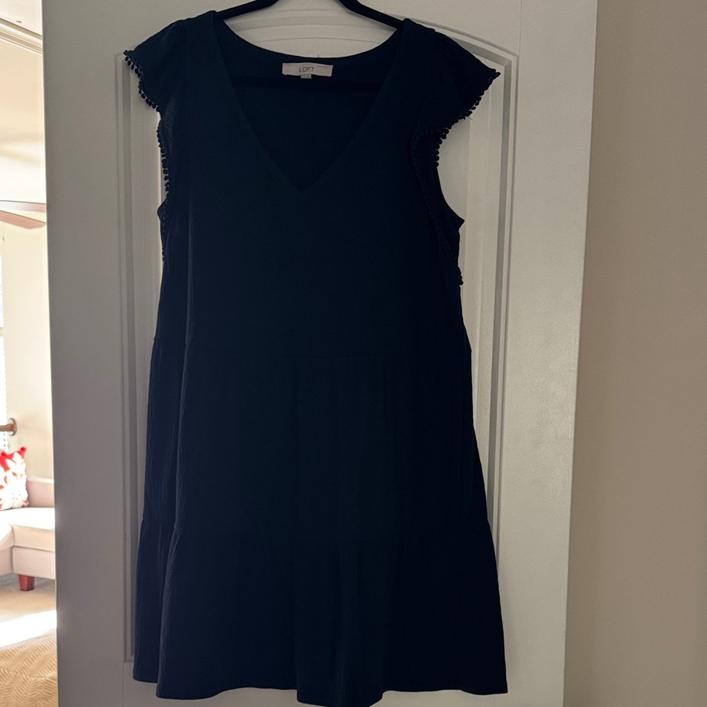 LOFT Black Mini Dress with Ruffle Sleeves